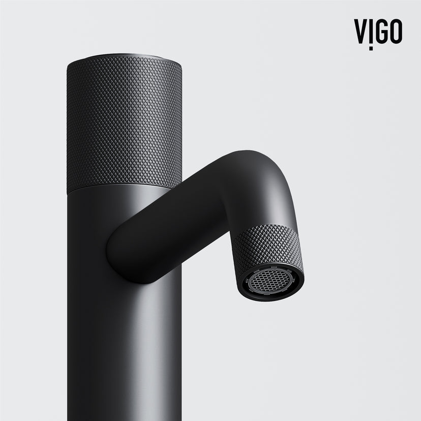 Matte Stone Magnolia Composite Rectangular Vessel Bathroom Sink in White with Faucet and Pop-Up Drain in Matte Black