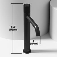 Matte Stone Magnolia Composite Rectangular Vessel Bathroom Sink in White with Faucet and Pop-Up Drain in Matte Black