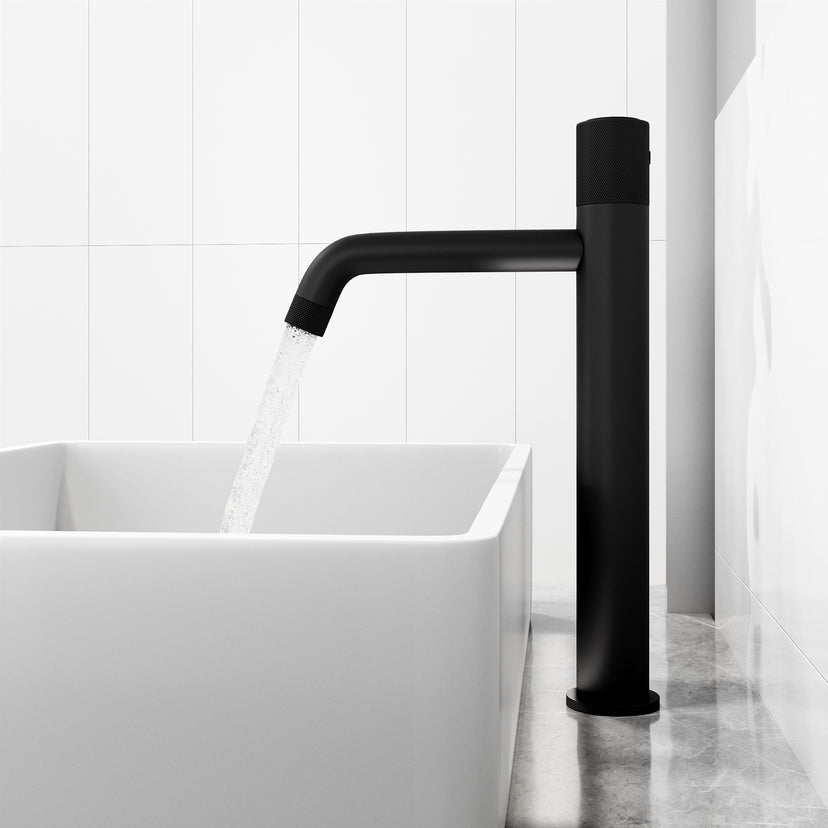 Matte Stone Magnolia Composite Rectangular Vessel Bathroom Sink in White with Faucet and Pop-Up Drain in Matte Black