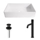 Matte Stone Magnolia Composite Rectangular Vessel Bathroom Sink in White with Faucet and Pop-Up Drain in Matte Black
