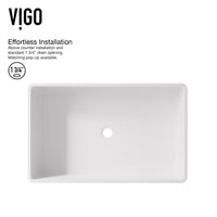 Matte Stone Magnolia Composite Rectangular Vessel Bathroom Sink in White with Faucet and Pop-Up Drain in Matte Black