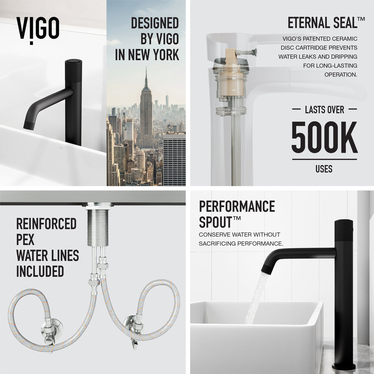 Matte Stone Magnolia Composite Rectangular Vessel Bathroom Sink in White with Faucet and Pop-Up Drain in Matte Black