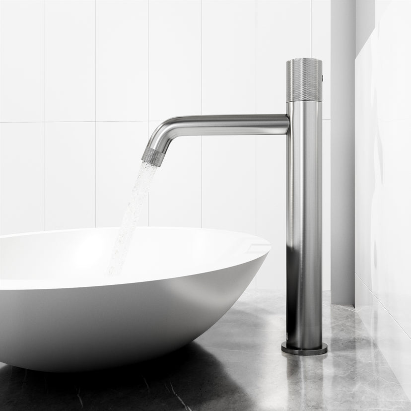 Matte Stone Wisteria Composite Oval Vessel Bathroom Sink in White with Apollo Faucet and Pop-Up Drain in Brushed Nickel