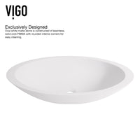 Matte Stone Wisteria Composite Oval Vessel Bathroom Sink in White with Apollo Faucet and Pop-Up Drain in Brushed Nickel
