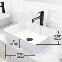 Matte Stone Marigold Composite Rectangular Vessel Bathroom Sink in White with Faucet and Pop-Up Drain in Matte Black