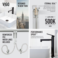 Matte Stone Marigold Composite Rectangular Vessel Bathroom Sink in White with Faucet and Pop-Up Drain in Matte Black