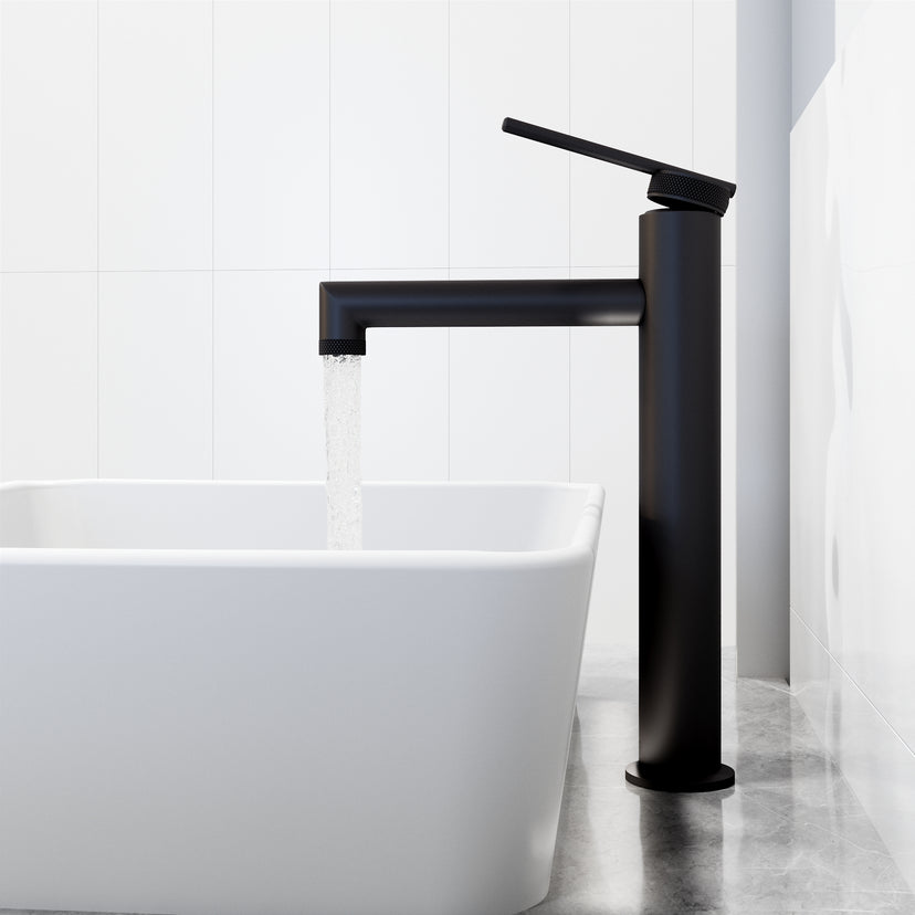 Matte Stone Marigold Composite Rectangular Vessel Bathroom Sink in White with Faucet and Pop-Up Drain in Matte Black