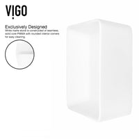 Matte Stone Marigold Composite Rectangular Vessel Bathroom Sink in White with Faucet and Pop-Up Drain in Matte Black