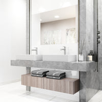 Matte Stone Magnolia Composite Rectangular Vessel Bathroom Sink in White with Sterling Faucet and Pop-Up Drain in Chrome