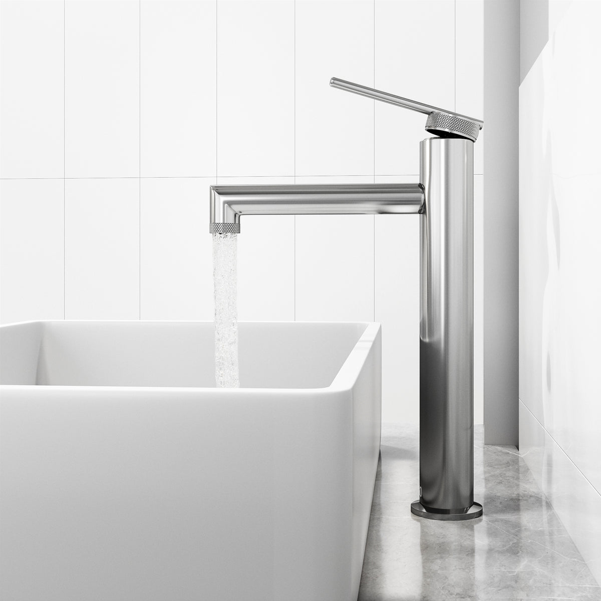Matte Stone Magnolia Composite Rectangular Vessel Bathroom Sink in White with Sterling Faucet and Pop-Up Drain in Chrome