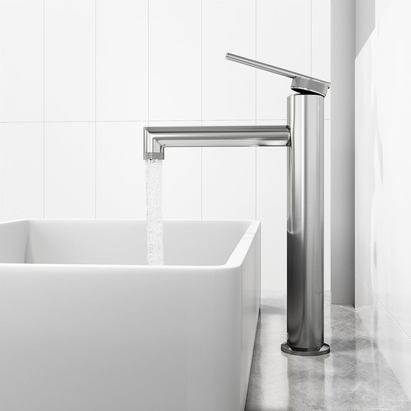 Matte Stone Magnolia Composite Rectangular Vessel Bathroom Sink in White with Sterling Faucet and Pop-Up Drain in Chrome