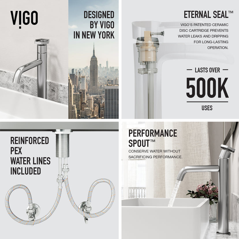 Matte Stone Magnolia Composite Rectangular Vessel Bathroom Sink in White with Faucet and Pop-Up Drain in Brushed Nickel