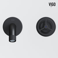 Matte Stone Anvil Composite Round Vessel Bathroom Sink in White with Wall-Mount Faucet and Pop-Up Drain in Matte Black