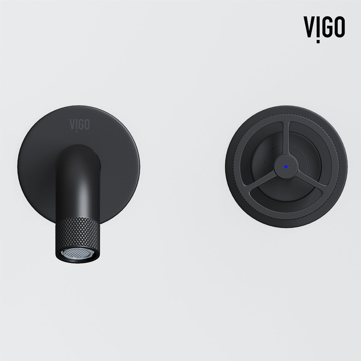 Matte Stone Anvil Composite Round Vessel Bathroom Sink in White with Wall-Mount Faucet and Pop-Up Drain in Matte Black