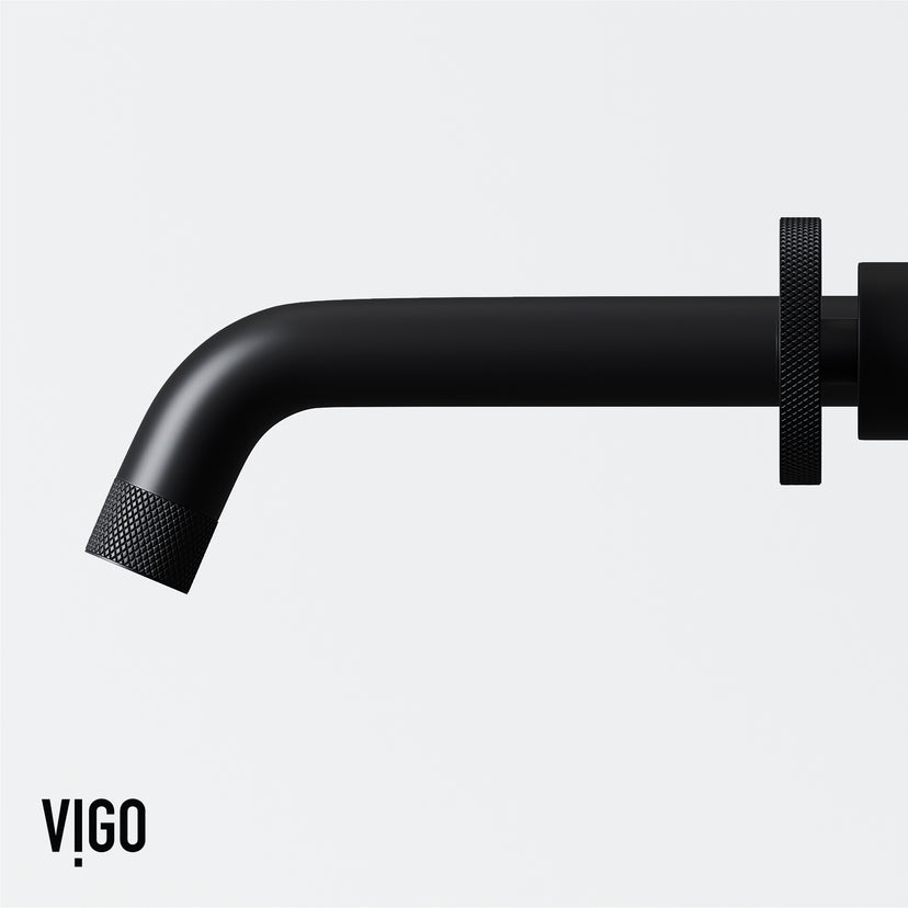 Matte Stone Anvil Composite Round Vessel Bathroom Sink in White with Wall-Mount Faucet and Pop-Up Drain in Matte Black