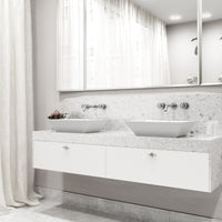 Matte Stone Vinca Composite Rectangular Vessel Bathroom Sink in White with Wall-Mount Faucet and Pop-Up Drain in Chrome