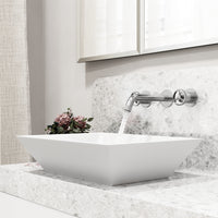 Matte Stone Vinca Composite Rectangular Vessel Bathroom Sink in White with Wall-Mount Faucet and Pop-Up Drain in Chrome