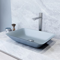 Matte Shell Sottile Glass Rectangular Vessel Bathroom Sink in Blue with Gotham Faucet and Pop-up Drain in Brushed Nickel