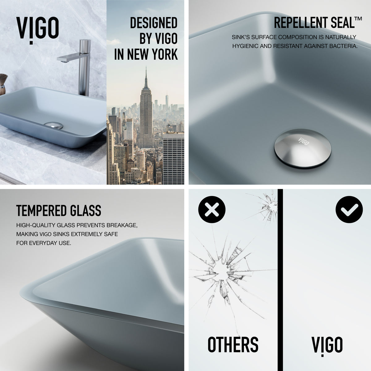 Matte Shell Sottile Glass Rectangular Vessel Bathroom Sink in Blue with Gotham Faucet and Pop-up Drain in Brushed Nickel