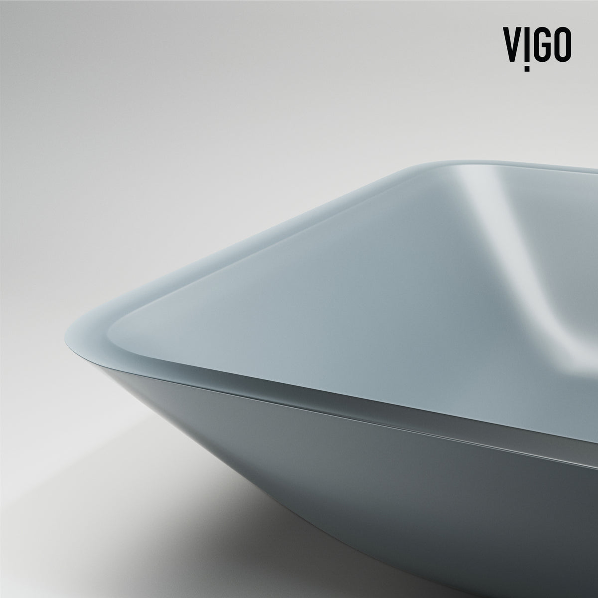 Matte Shell Sottile Glass Rectangular Vessel Bathroom Sink in Blue with Gotham Faucet and Pop-up Drain in Brushed Nickel