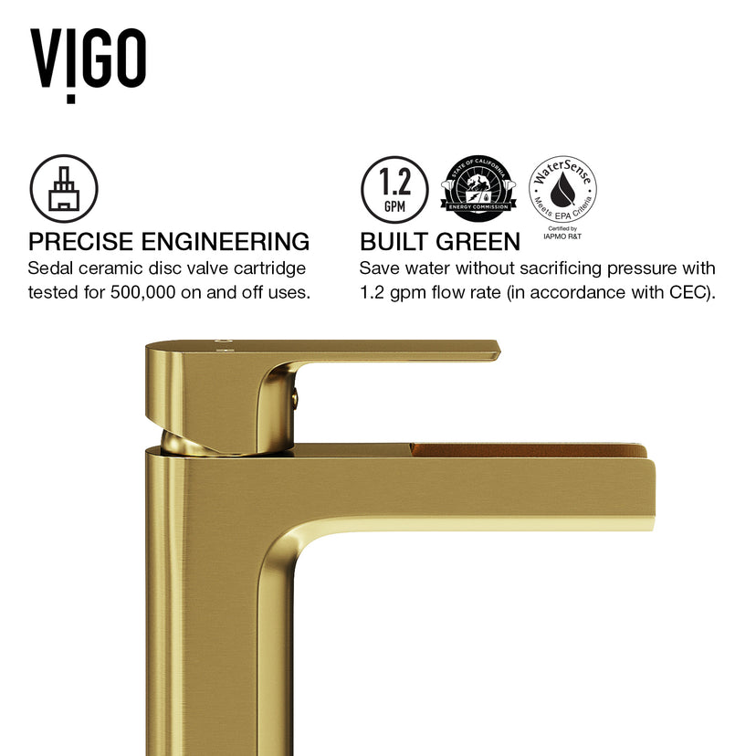 Matte Shell Sottlie Glass Rectangular Vessel Bathroom Sink in White with Amada Faucet and Pop-up Drain in Matte Gold