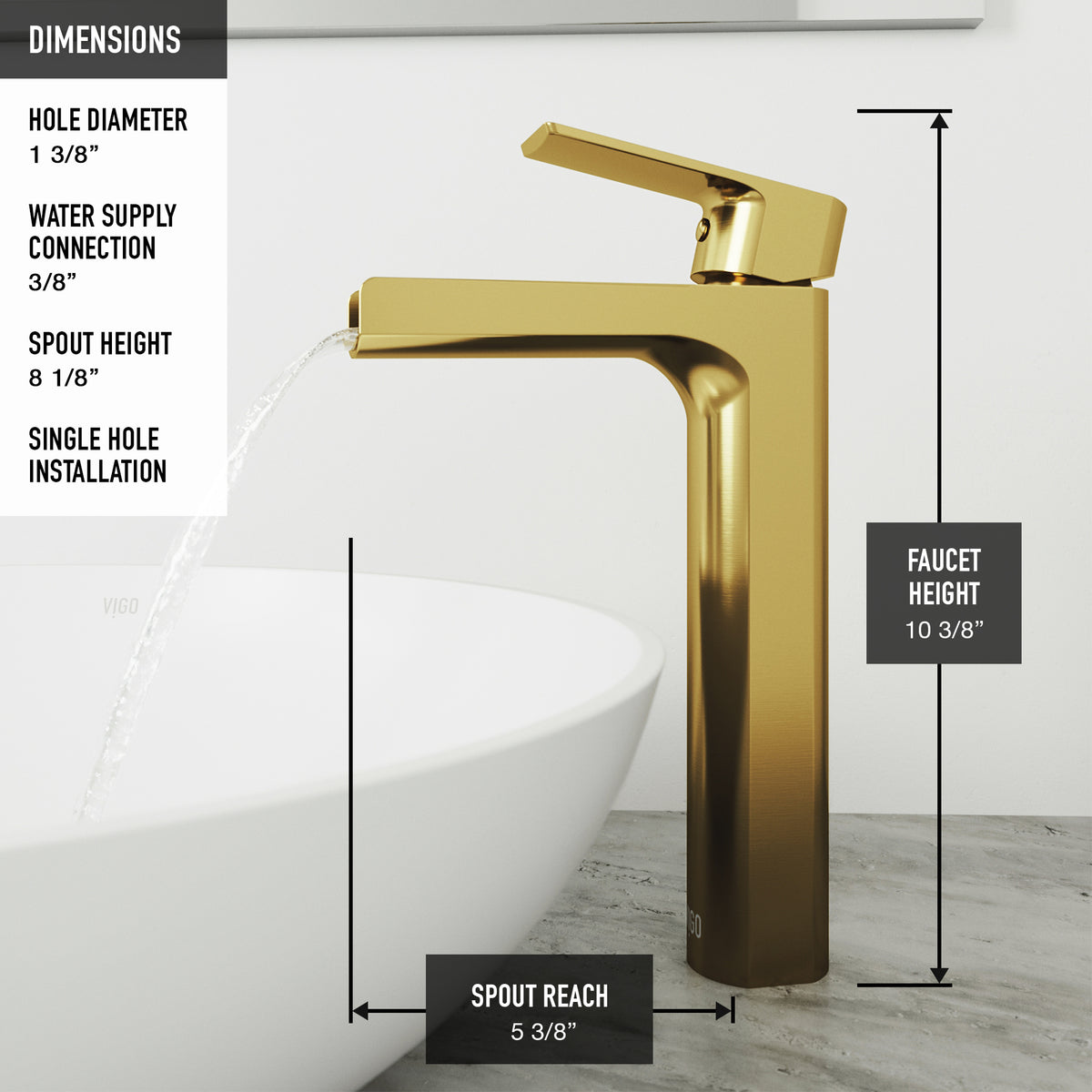 Matte Shell Sottlie Glass Rectangular Vessel Bathroom Sink in White with Amada Faucet and Pop-up Drain in Matte Gold