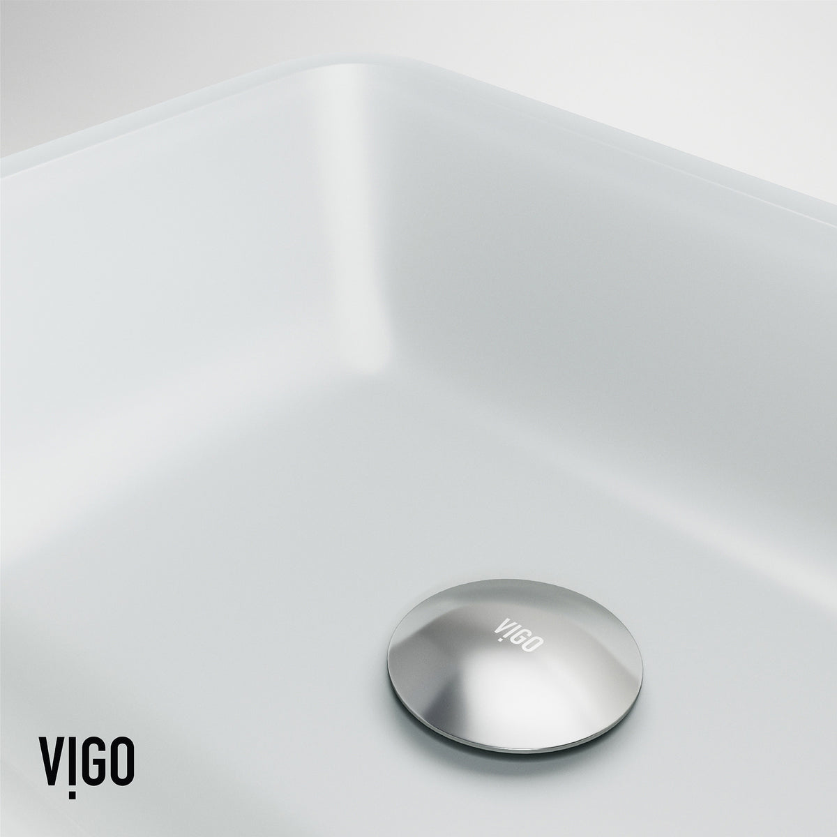 Matte Shell Sottlie Glass Rectangular Vessel Bathroom Sink in White with Amada Faucet and Pop-up Drain in Matte Gold