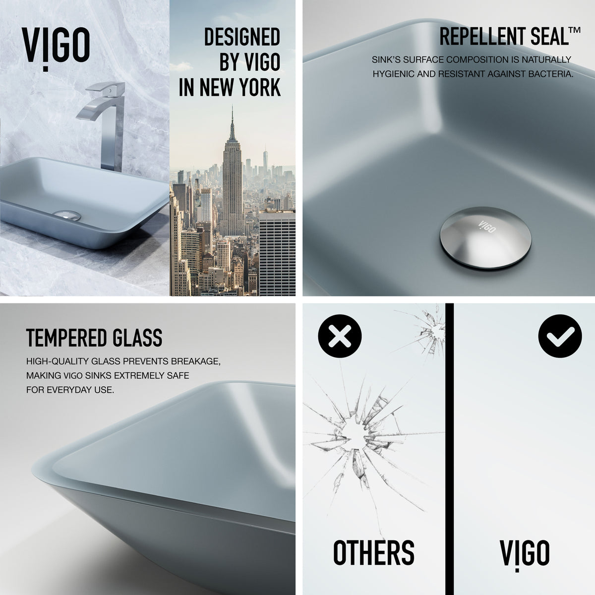 Matte Shell Sottile Glass Rectangular Vessel Bathroom Sink in Blue with Duris Faucet and Pop-up Drain in Chrome