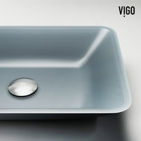 Matte Shell Sottile Glass Rectangular Vessel Bathroom Sink in Blue with Duris Faucet and Pop-up Drain in Chrome