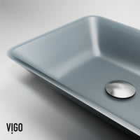 Matte Shell Sottile Glass Rectangular Vessel Bathroom Sink in Blue with Duris Faucet and Pop-up Drain in Chrome
