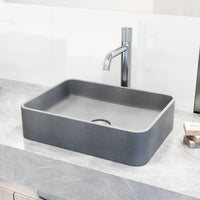 Concreto Stone Rectangular Bathroom Sink With Vessel Faucet in Chrome