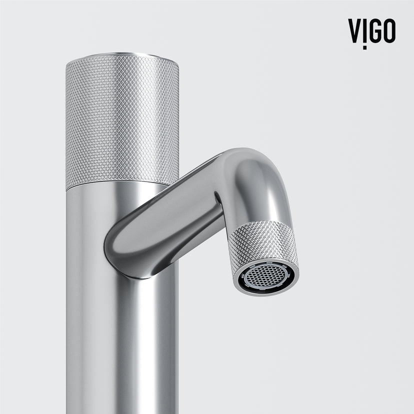 Concreto Stone Rectangular Bathroom Sink With Vessel Faucet in Chrome