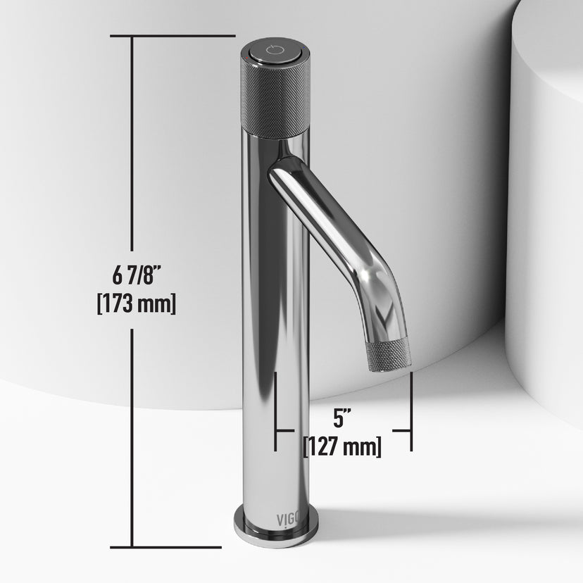 Concreto Stone Rectangular Bathroom Sink With Vessel Faucet in Chrome