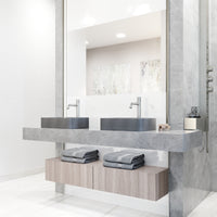 Concreto Stone Rectangular Bathroom Sink With Vessel Faucet in Chrome