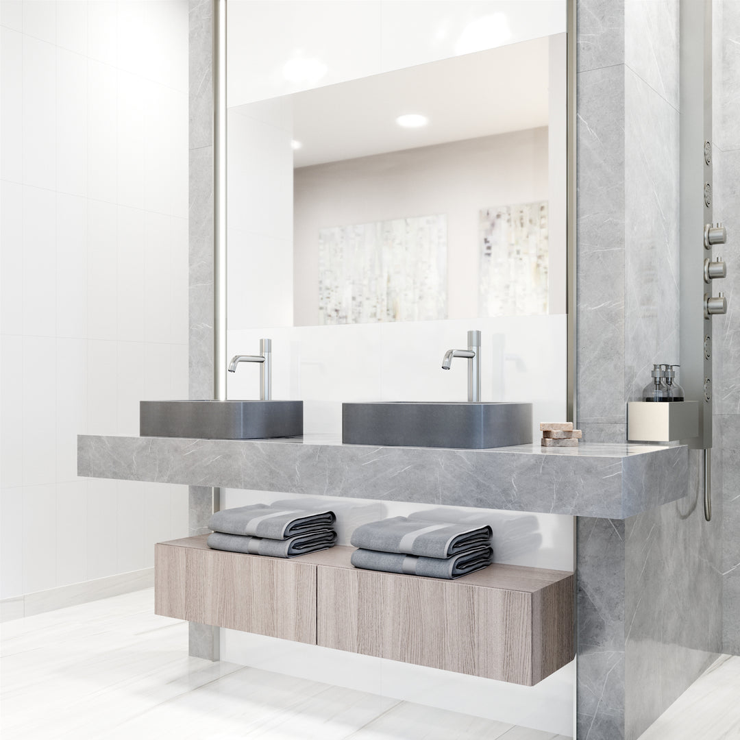 Concreto Stone Rectangular Bathroom Sink With Vessel Faucet in Chrome