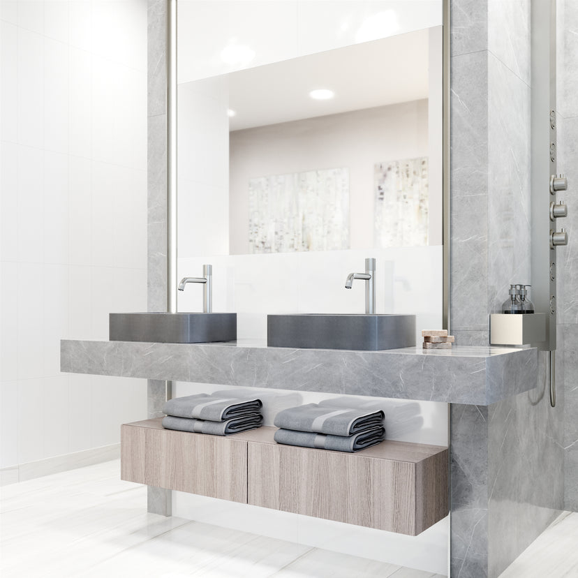 Concreto Stone Rectangular Bathroom Sink With Vessel Faucet in Chrome