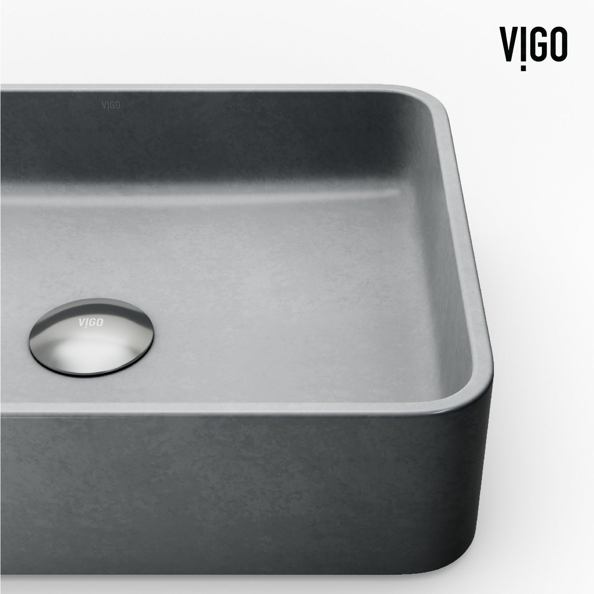 Concreto Stone Rectangular Bathroom Sink With Vessel Faucet in Chrome