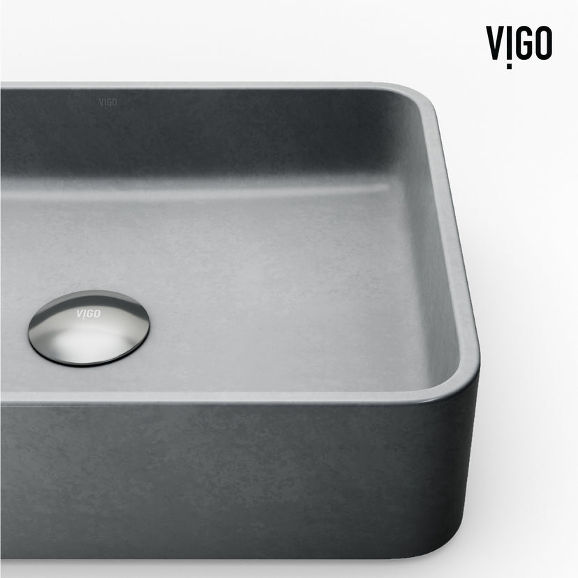 Concreto Stone Rectangular Bathroom Sink With Vessel Faucet in Chrome