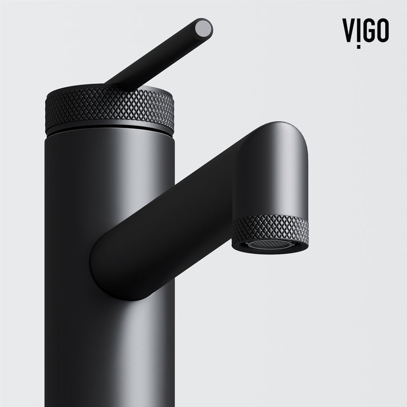 Concreto Stone Rectangular Bathroom Sink With Vessel Faucet in Matte Black