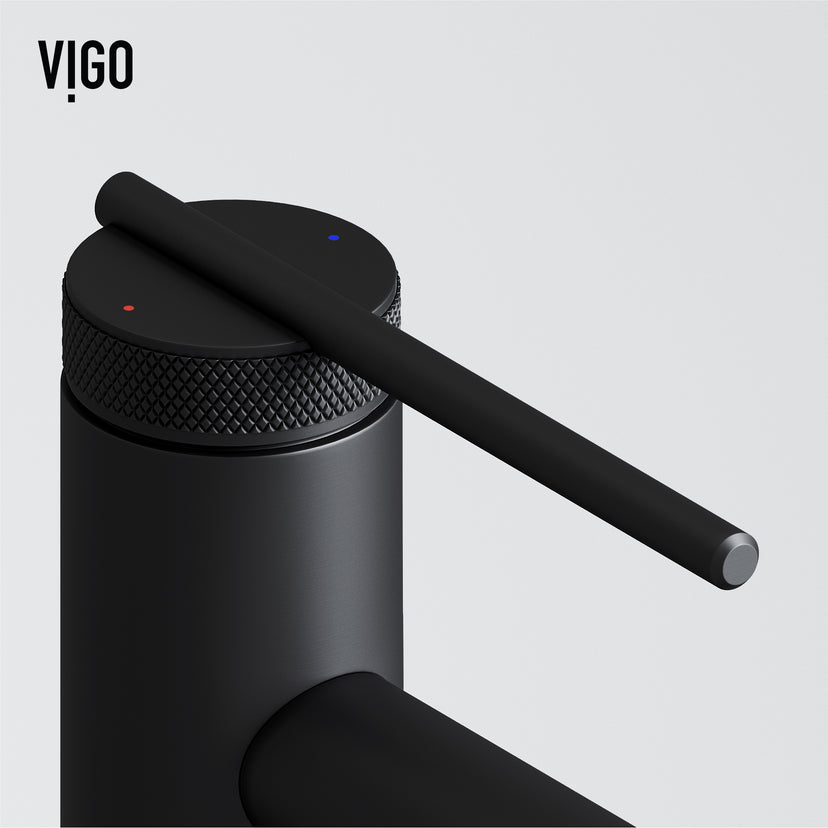 Concreto Stone Rectangular Bathroom Sink With Vessel Faucet in Matte Black