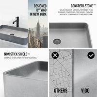Concreto Stone Rectangular Bathroom Sink With Vessel Faucet in Matte Black