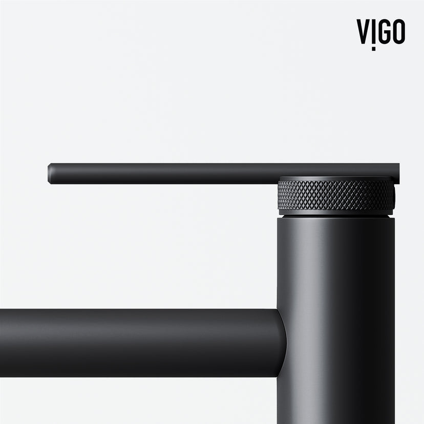 Concreto Stone Rectangular Bathroom Sink With Vessel Faucet in Matte Black