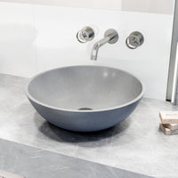 Concreto Stone Round Bathroom Sink With Wall Mount Faucet in Brushed Nickel