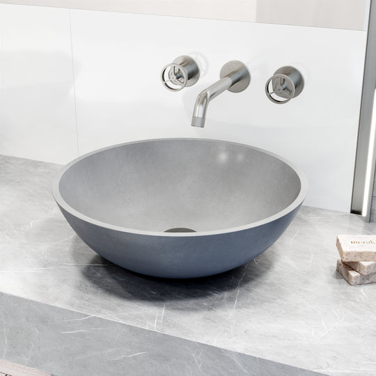 Concreto Stone Round Bathroom Sink With Wall Mount Faucet in Brushed Nickel