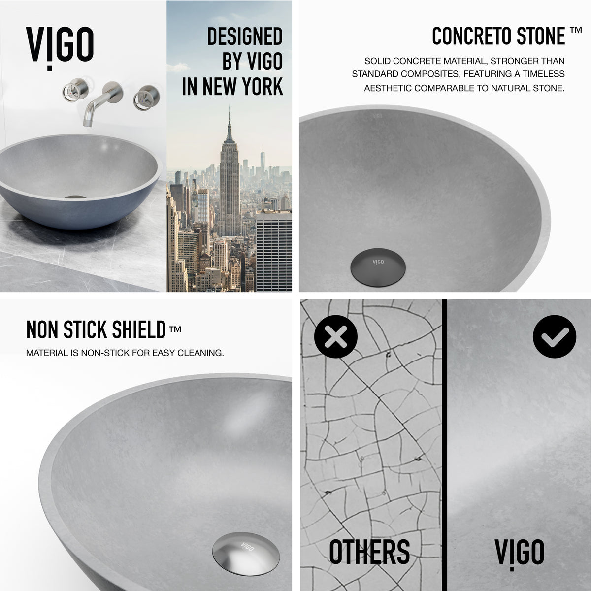 Concreto Stone Round Bathroom Sink With Wall Mount Faucet in Brushed Nickel