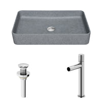 Concreto Stone Rectangular Bathroom Sink With Vessel Faucet in Chrome