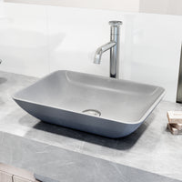 Concreto Stone Rectangular Bathroom Sink With Vessel Faucet in Chrome