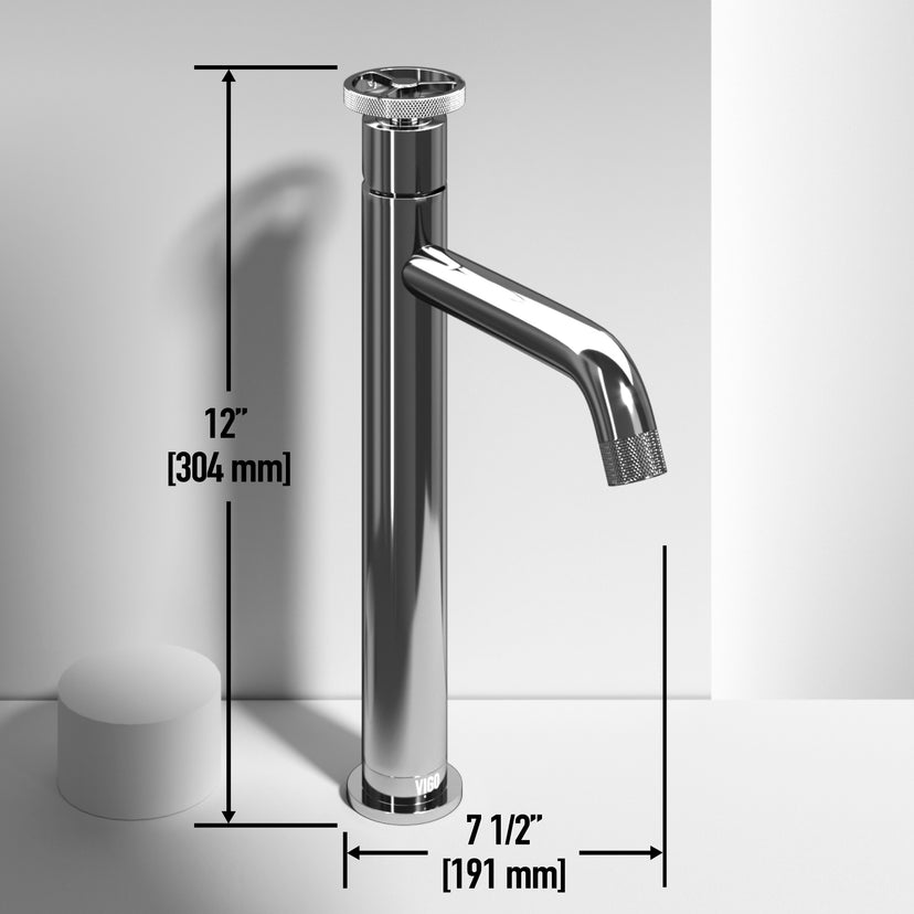 Concreto Stone Rectangular Bathroom Sink With Vessel Faucet in Chrome