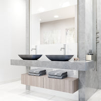 Concreto Stone Rectangular Bathroom Sink With Vessel Faucet in Chrome