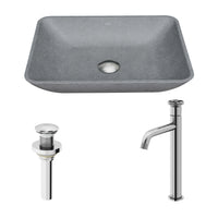 Concreto Stone Rectangular Bathroom Sink With Vessel Faucet in Chrome